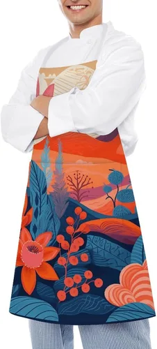 Miniatura 4 de Flowers in Ink Aprons Waterproof Cooking Kitchen Apron Unisex Adjustable Bib Apron with Pocket Restaurant Chef Works Aprons for Waitress Waiter