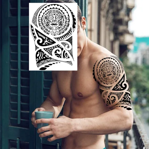 Miniatura 3 de 11 Hojas NEZAR Tatuajes Temporales de Manga Maorí Para Hombres Adultos Tiki Tortuga Manta Impermeables Tatuajes Falsos de Manga Para Mujeres Dragón