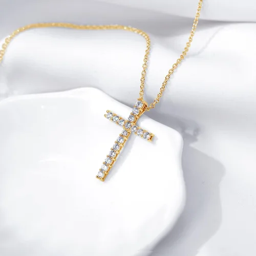 Miniatura 5 de Tienda Collection Platinum or Gold Plated Sterling Silver Cross Pendant Necklace with Infinite Elements Zirconia, 18