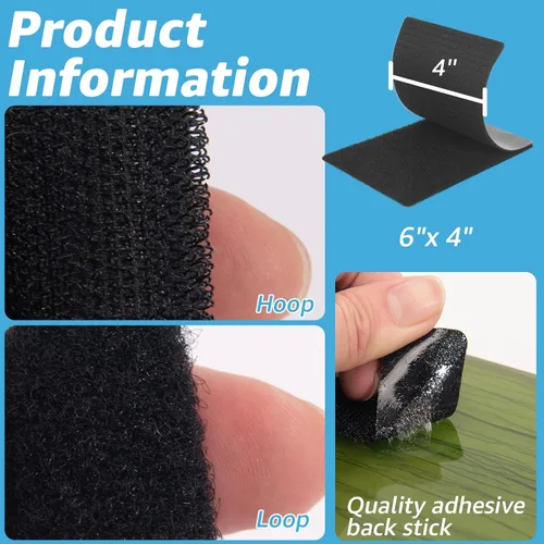 Miniatura 3 de Art3d 16 juegos de cinta adhesiva de gancho y bucle, tira adhesiva de doble cara de 4 x 6 pulgadas, resistente Negro