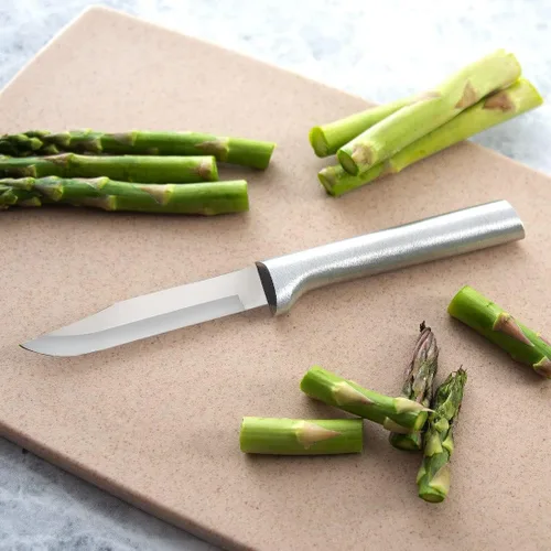 Miniatura 4 de Rada Cuchillo de pelar regular (R101) con afilador de borde rápido (R119), hoja de acero inoxidable de 3.25 pulgadas, mango plateado, paquete de 3