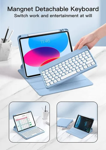 Miniatura 4 de Funda de teclado para iPad de 9ª/8ª/7ª generación, funda vertical para iPad 10.2/Air3/Pro10.5 con soporte para teclado y lápiz, soporte magnético