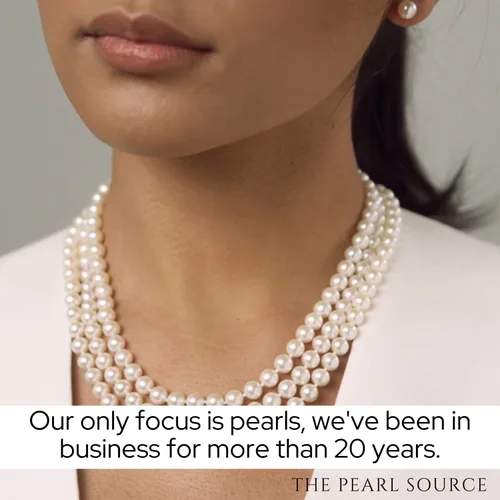 Miniatura 5 de The Pearl Source Collar de perlas cultivadas de agua dulce blancas de triple hebra para mujer de 18-19-20" de longitud matinal, Perla, Perla