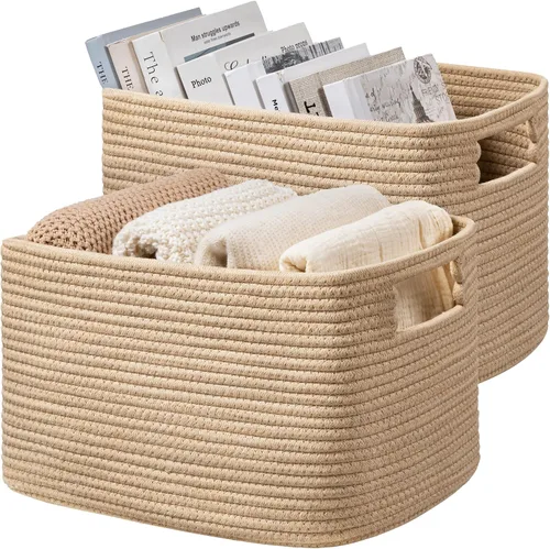 Miniatura 25 de UBBCARE Paquete de 2 cestas de almacenamiento para organizar, cestas de estante con asas, cestas de almacenamiento tejidas para estantería/estante
