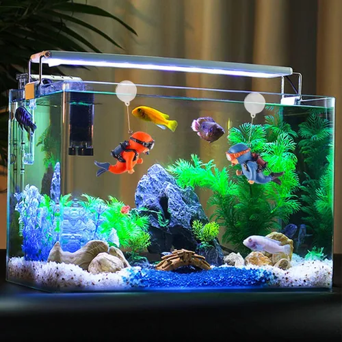 Miniatura 5 de Paquete de 2 decoraciones de pecera, lindos adornos de acuario de buceador, juguete de decoración con divertido dispositivo flotante, accesorios