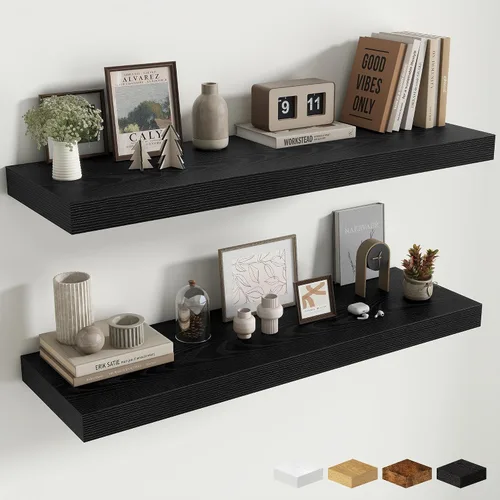 Miniatura 8 de Estantes flotantes de 48 pulgadas para pared, estante de chimenea de 10 pulgadas de profundidad, estantes flotantes de madera para pared, estantes