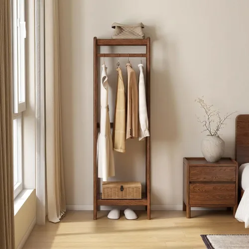 Miniatura 10 de Perchero de madera maciza, perchero con estantes para dormitorio, sala de estar, entrada, 16 x 20 x 63 pulgadas, madera de roble, natural