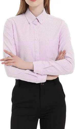Miniatura 20 de Camisa con botones para mujer de manga larga Oxford camisa de algodón de corte clásico, blusa de trabajo resistente a las arrugas