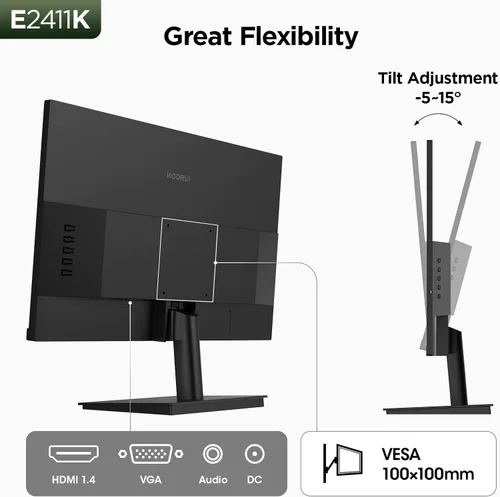 Miniatura 8 de KOORUI Monitor de PC FHD IPS de 24 pulgadas, sincronización adaptativa de 144 Hz, cuidado de los ojos, inclinación ajustable, HDMI y VGA, montaje