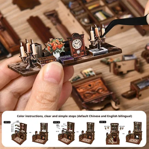 Miniatura 3 de Kits de rincón de libros para adultos, rompecabezas de madera 3D para casa de muñecas, estantería en miniatura para casa de muñecas, decoración