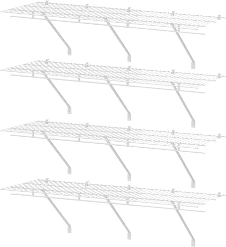 Miniatura 8 de HAUSHOF Estantes de armario montados en la pared, paquete de 4 estantes de alambre blanco de 4 pies x 12 pulgadas para lavandería, armario