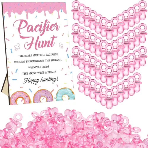 Miniatura 42 de Thyle Juego de 51 piezas de chupete de caza para baby shower, incluye signo de caza y 50 chupetes acrílicos para decoración de juegos de baby Rosa