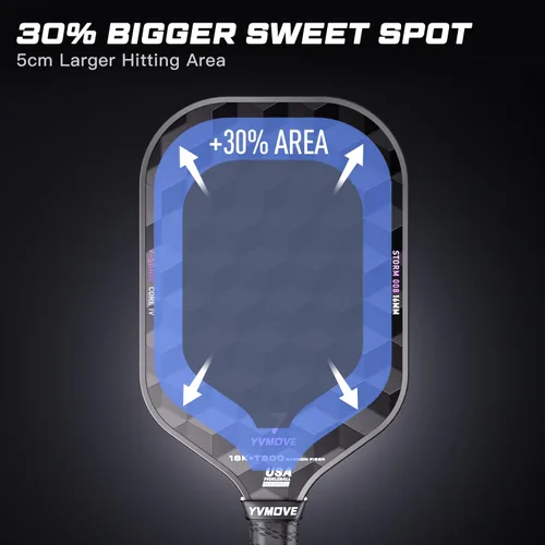 Miniatura 4 de YVmove T800 Carbon Fiber Pickleball Paddle with 16mm Dynamic Core, Premium Pickle Ball Thermoformed Unibody, Elongated Shape, Enhanced Power & Gris