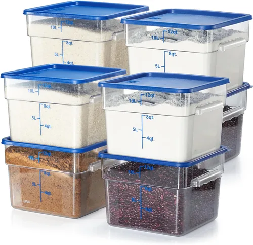 Miniatura 19 de CURTA Paquete de 4 recipientes de almacenamiento de alimentos con tapa roja - Grado comercial NSF en 5.7 L - Cuadrado, transparente, policarbonato