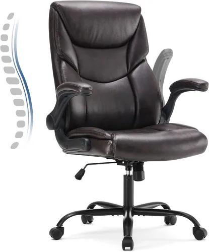 Miniatura 7 de DUMOS Silla de oficina de piel sintética, sillas de escritorio ergonómicas ejecutivas para computadora con reposabrazos abatibles ajustables, silla