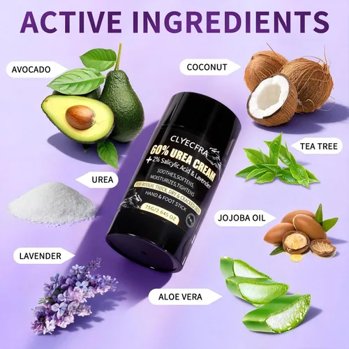 Miniatura 2 de Bálsamo de urea 60% 8 en 1 con 2% de ácido salicílico y lavanda, palo de manos y pies, crema de urea 60 por ciento para pies, máxima resistencia