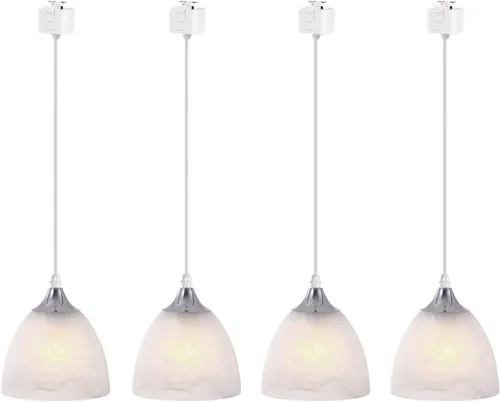 Kiven Accesorio de iluminación de pista tipo J, luz colgante de pista Juno de cristal, 4 luces modernas para dormitorio, cocina, hogar, bombilla no