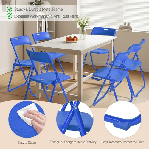 Miniatura 4 de Karl home Silla plegable de 6 piezas, silla plegable ligera de plástico de 300 libras, marco de metal reforzado fácil de plegar y almacenar