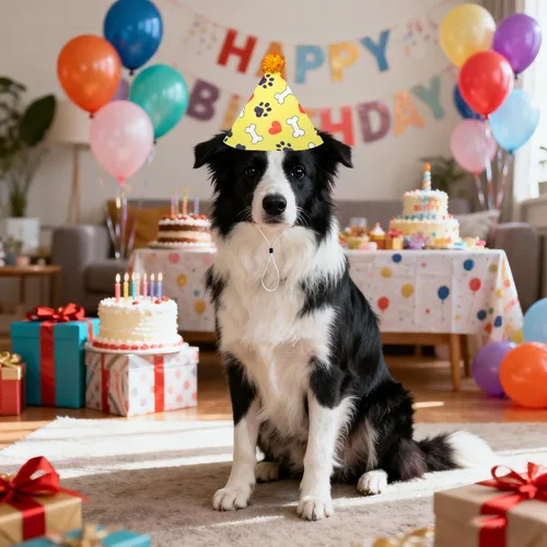 Miniatura 6 de 6 sombreros de fieltro para fiesta de cumpleaños de perro, para perros grandes, XL, XXL, estampado de huesos de pata de perro con pompones