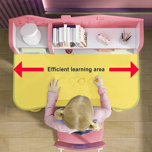 Miniatura 4 de Juego de escritorio y silla ajustable para niños con almacenamiento, cajones, estantería, mesa de escritura y tareas para niños, escritorio