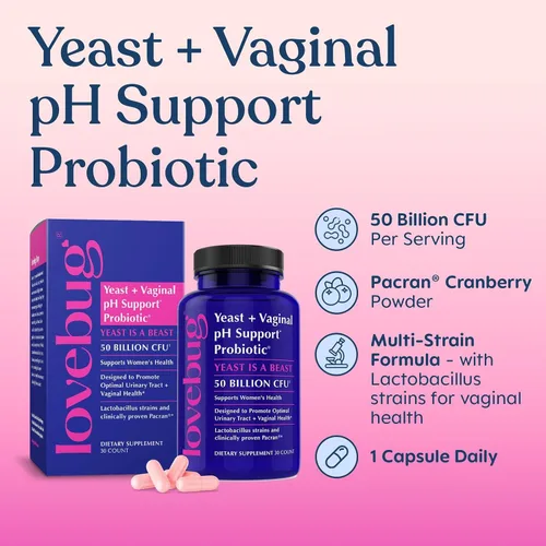Miniatura 2 de LOVEBUG Probióticos para mujeres con Pancran® - Probiótico multi-cepa que apoya el equilibrio de IVU, BV, olor y pH - Probióticos vaginales