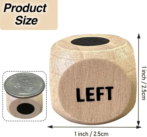 Miniatura 2 de Juego de dados Left Right Center de 1 pulgada de madera con bolsa de cordón, fácil de almacenar y transportar, conveniente para viajar (3 piezas)
