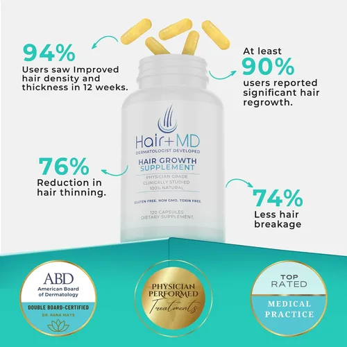Miniatura 2 de Hair Plus MD Suplemento para el Crecimiento del Cabello, 120 Cápsulas – Apoya el Crecimiento y la Densidad del Cabello – Desarrollado por
