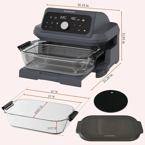 Miniatura 9 de MAGNIFIQUE - Freidora de aire de 6 cuartos de galón de gran capacidad, horno freidora de aire de vidrio no tóxico, pantalla táctil digital 12 en 1
