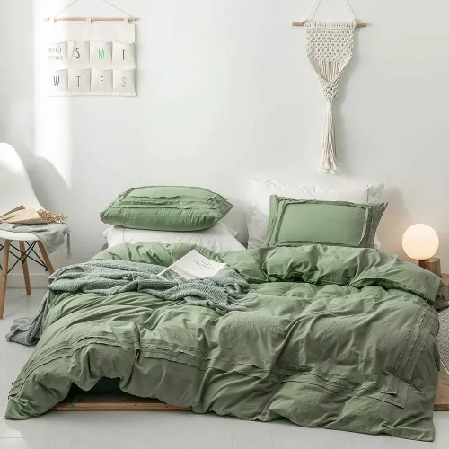 Miniatura 2 de Juego de funda de edredón tamaño individual, ropa de cama de algodón lavado verde salvia, 2 piezas, 1 funda de edredón, 1 funda de almohada, súper