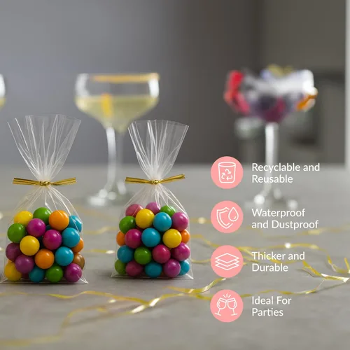 Miniatura 5 de Prestee Paquete de 200 bolsas de regalo de celofán de plástico transparente [3"x4"] con ataduras retorcidas de 4", bolsas de dulces, galletas