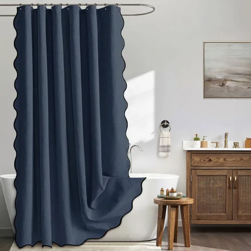 Miniatura 29 de MIULEE Cortina de ducha festoneada de lino texturizado con 12 ganchos de metal, bonita cortina de ducha de tela gruesa resistente, lavable, Negro