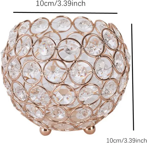 Miniatura 2 de Crystal Beads Makeup Brush Holder, Handcrafted Cosmetics Makeup Brushes Cup Organizer Vanity Decor, Candle Holder Decoration Tray(Gold)