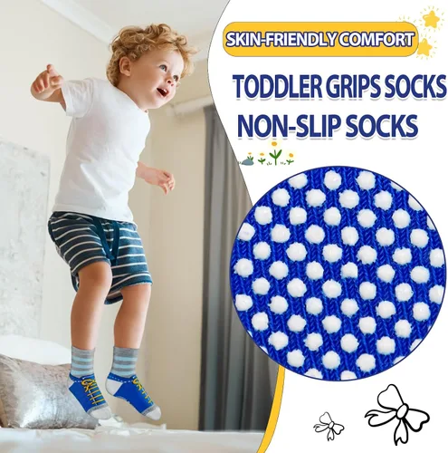 Miniatura 3 de HYCLES Calcetines Antideslizantes para Niños Pequeños, 12 Pares de Calcetines de Algodón con Agarre Antideslizante para Niños y Niñas de 1-7 años