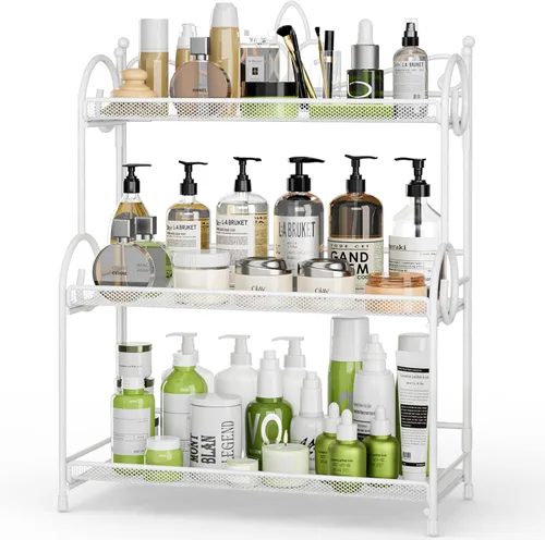 Miniatura 7 de EKNITEY Organizador de encimera de baño, organizador de especias de 3 niveles, organizador de encimera para el cuidado de la piel, para baño, Negro