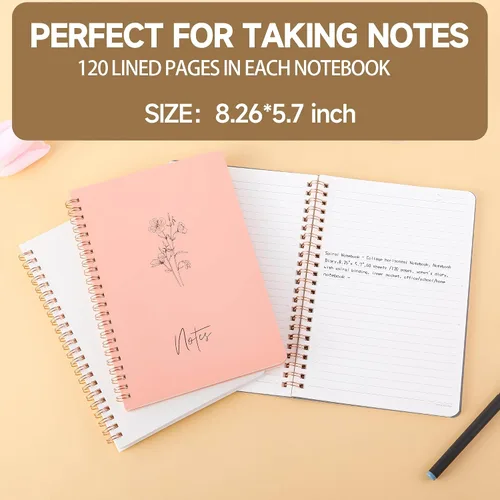 Miniatura 4 de Paquete de 3 Cuadernos Espirales - Papel Liso Sin Traspaso de 100GSM, 120 Páginas A5 de 8.26x5.7 Pulgadas, Páginas Rayadas de 7mm, Bolsillo
