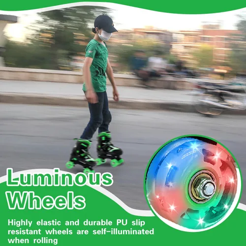 Miniatura 3 de Kids Roller Skates for Boys Girls, 4 Size Adjustable Kids Rollerskates with Light Up Wheels Roller Skates for Boys Girls Ages 5-8 8-12 Verde