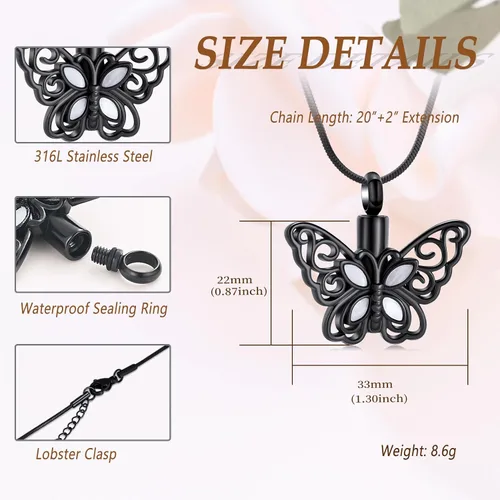 Miniatura 47 de Minicremation Joyas de cremación para cenizas – Collar conmemorativo de mariposa con colgante de urna para cenizas de seres queridos