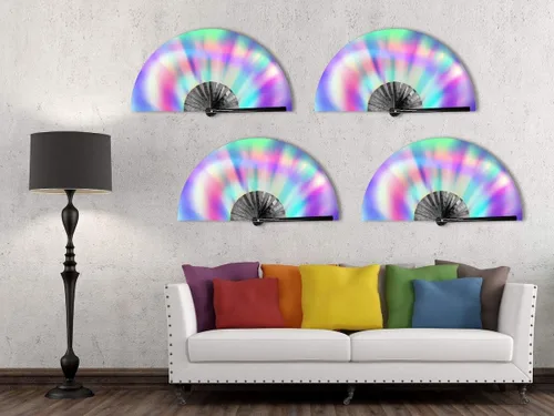 Miniatura 4 de OMyTea Ventilador de mano plegable grande Rave Clack para hombres y mujeres, ventilador de mano de bambú chino japonés - para EDM, festival de Aurora