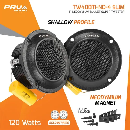 Miniatura 2 de PRV Audio Bullet Super Tweeters Neodimio, tweeter PRV de 3 pulgadas, negro TW400Ti-Nd-4, delgado, 240 vatios, 4 ohmios, fácil de montar, reemplazo