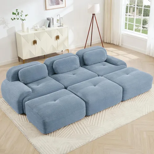 Miniatura 27 de Juego de sofás seccionales sin hueso de 117 pulgadas para sala de estar, modular en forma de L y sofá de 3 plazas con asiento profundo, almohadas