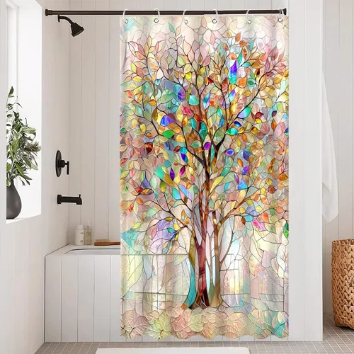Miniatura 3 de Cortina de ducha con diseño de árbol de la vida, cortina de ducha de vidrio emplomado, cortinas de ducha artística para baño, juego de cortina