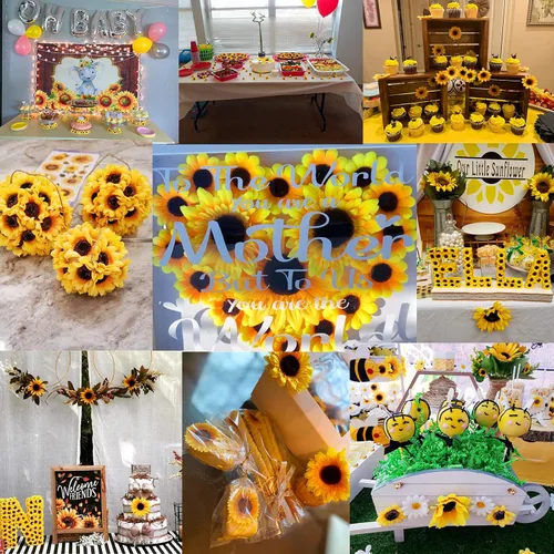 Miniatura 5 de UKELER Girasoles artificiales amarillos de 23 pulgadas de altura, flores falsas hechas a mano con tallos de girasoles para decoración de bodas