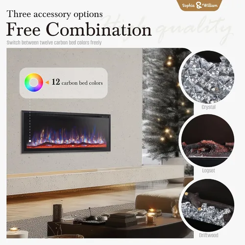 Miniatura 4 de Sophia & William Chimenea eléctrica de 42 pulgadas montada en la pared, calentador de chimenea con control remoto, bisel ultra estrecho para sala
