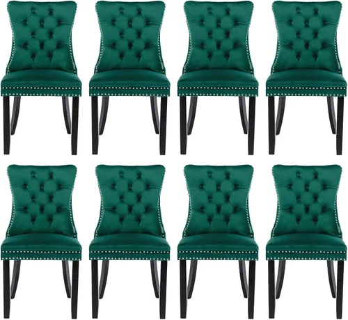 Miniatura 133 de Juego de 2 sillas de comedor tapizadas de terciopelo, sillas laterales de cocina de estilo moderno con ribete de cabeza de clavo y patas de madera