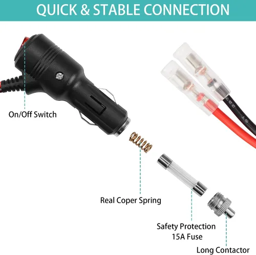 Miniatura 2 de GELRHONR Enchufe macho de repuesto para encendedor de cigarrillos de 12 voltios con cables y luz LED, cable de extensión de encendedor