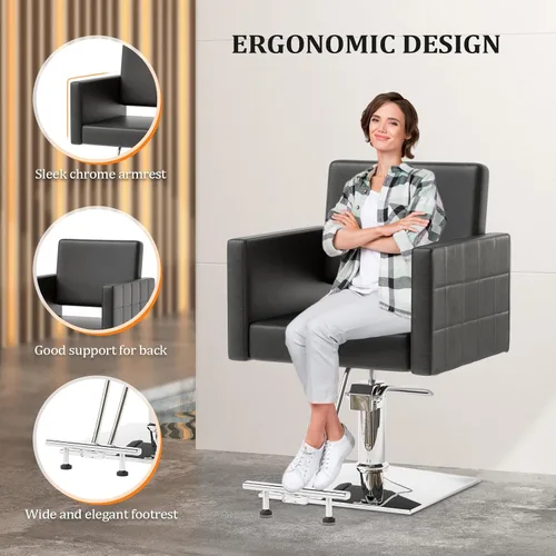Miniatura 4 de Bonnlo Silla de peluquería para estilista de peluquería de asiento ancho, silla de peluquería hidráulica con reposapiés de acero inoxidable, silla