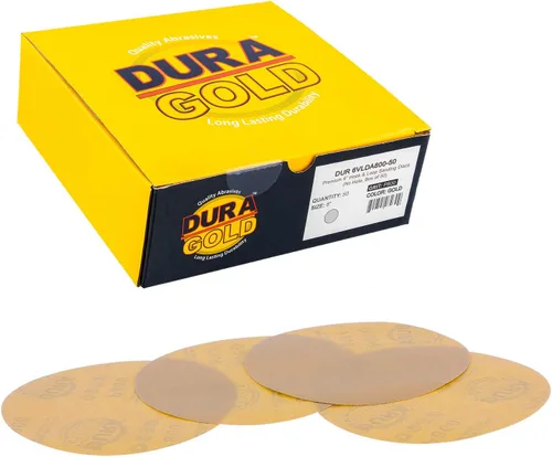 Miniatura 16 de Dura-Gold Discos de papel de lija dorados de grano 40 de 6 pulgadas, sin polvo, sin polvo, caja de 25, respaldo de gancho y bucle para lijadora DA