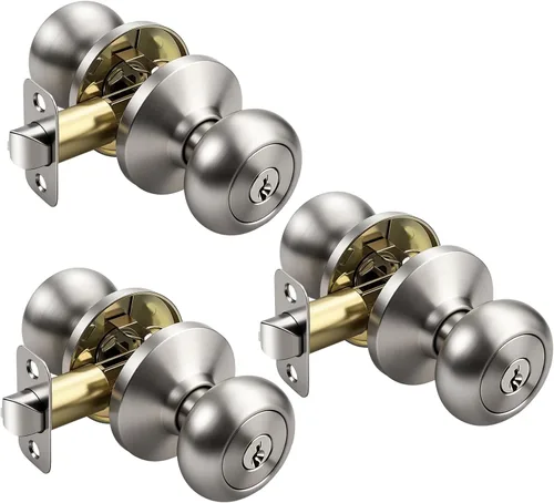 Miniatura 50 de KNOBWELL Paquete de 8 pomos de puerta de privacidad para baño y dormitorio, pomo de puerta negro mate con cerradura, cerradura de manija de puerta