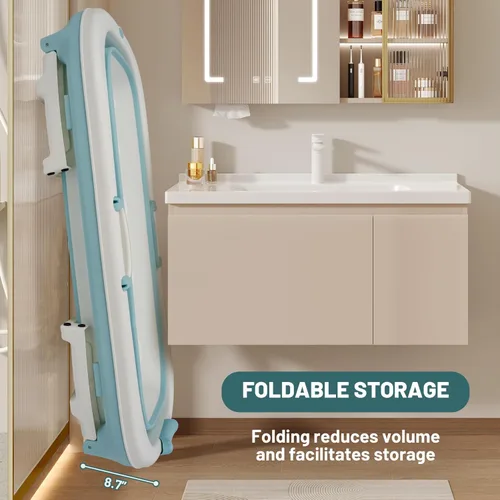 Miniatura 7 de biosp Bañera portátil de 54 pulgadas para adulto, bañera plegable con 3 tapas, bañera de hidromasaje al aire libre, bañera grande gruesa para baño
