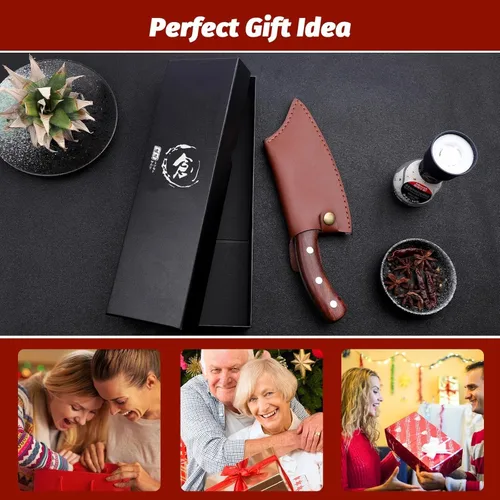Miniatura 7 de ROCOCO Juego de 3 cuchillos de carnicero para cortar carne, cuchillo de chef serbio, cuchillo de deshuesado vikingo con fundas para cocina, BBQ al